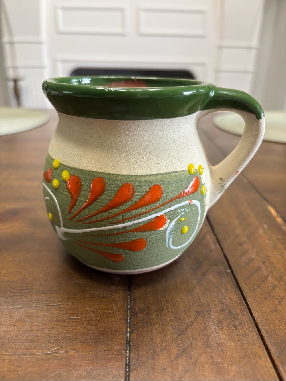 Mexican hand painted clay pottery mug